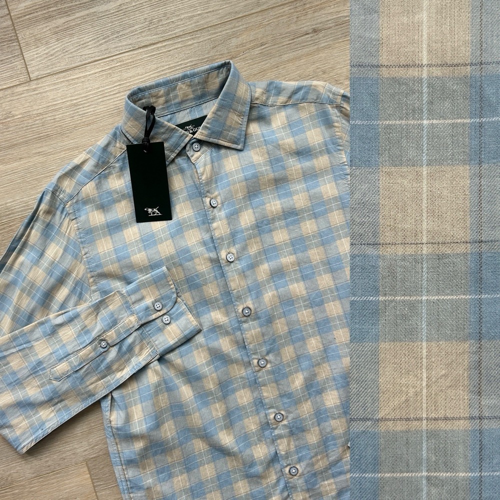 NWT Rodd & Gunn S Sports-Fit‎ Blue Beige Check Paterson Inlet Cotton Button-up